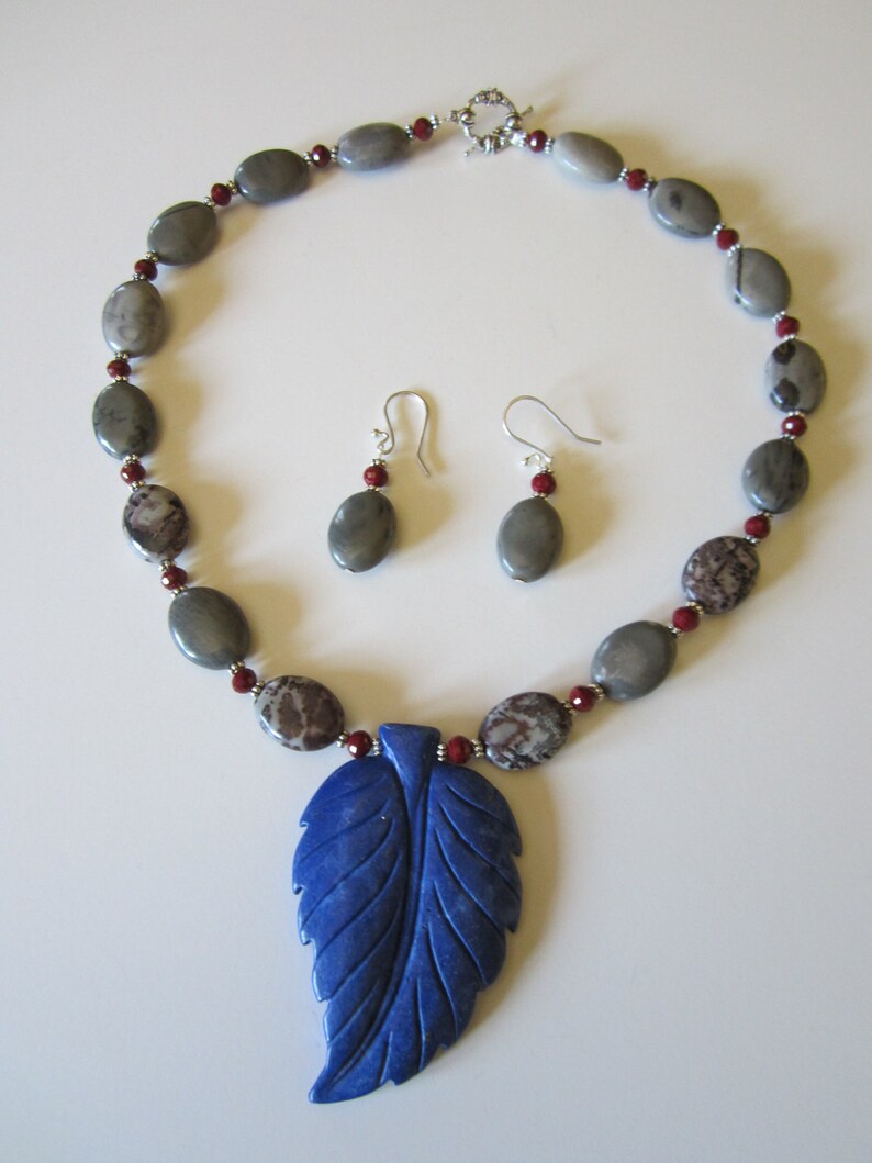 Statement Necklace With Crazy Blue Howlite Big Leaf Pendant,fall ...