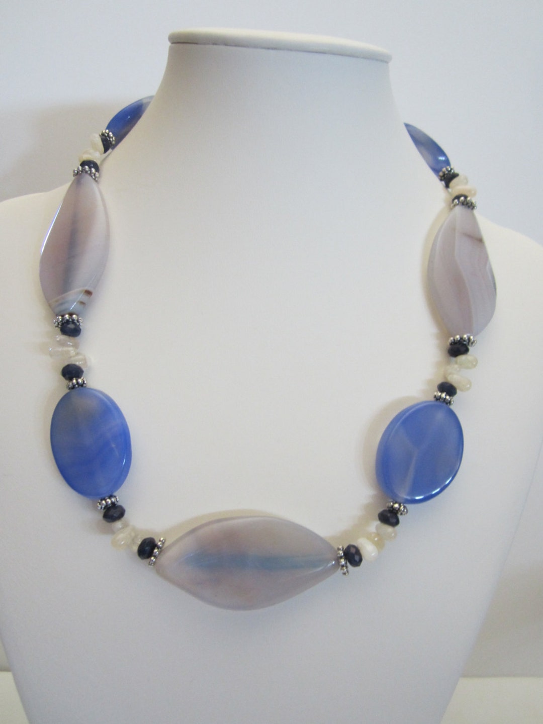 Blue Agate Necklace With Citrine Teardrops and Faceted Iolite - Etsy