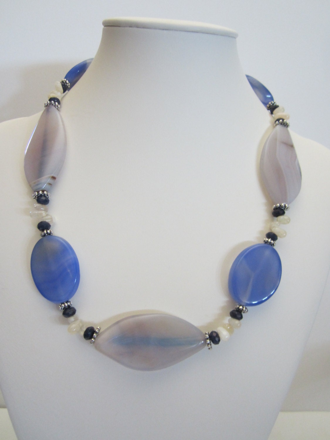 Blue Agate Necklace With Citrine Teardrops and Faceted Iolite Rondelles ...
