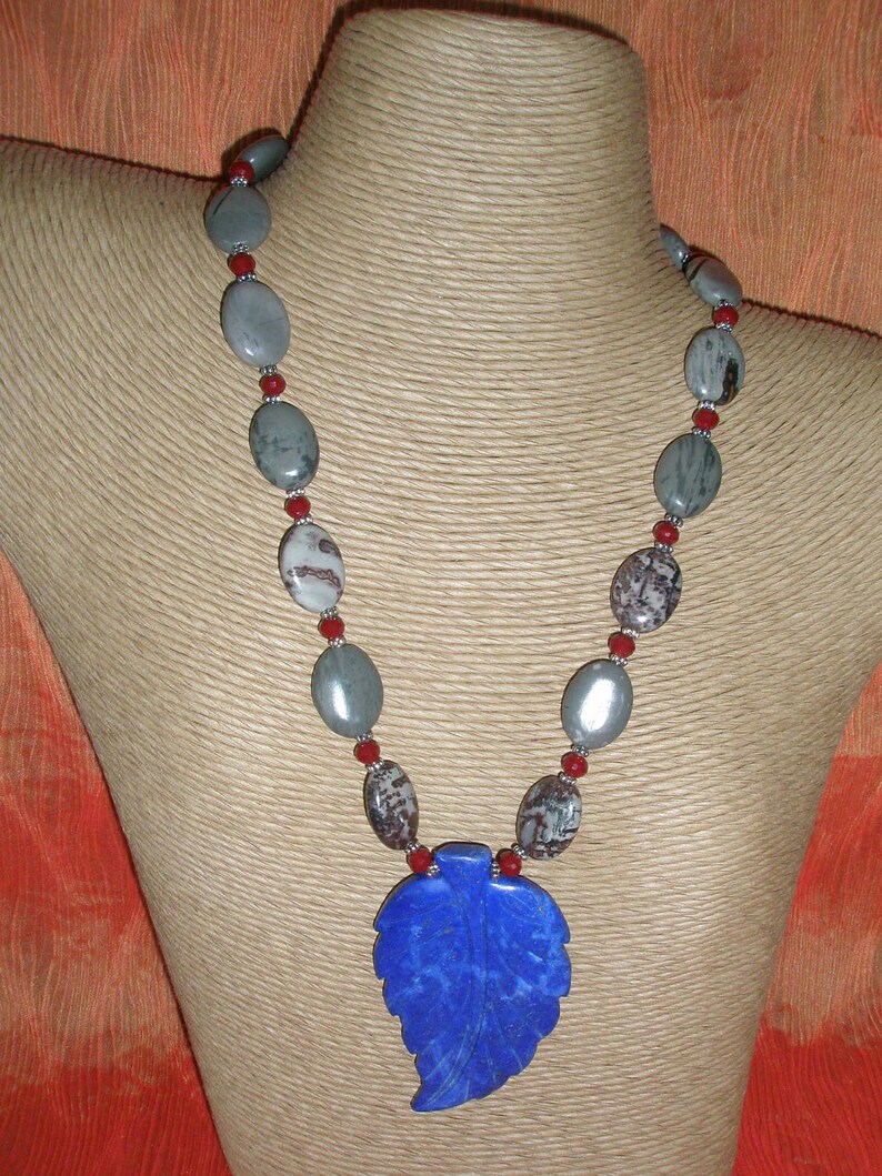 Statement Necklace With Crazy Blue Howlite Big Leaf Pendant,fall ...