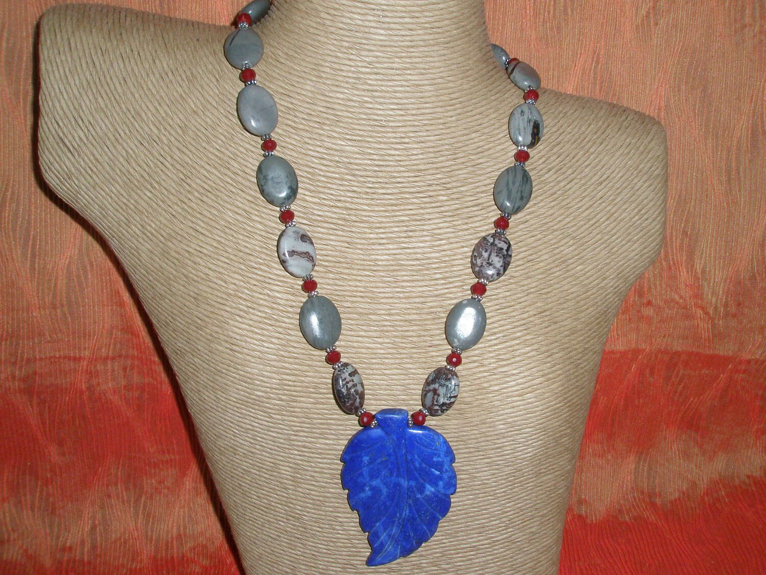 Statement Necklace With Crazy Blue Howlite Big Leaf Pendant,fall ...