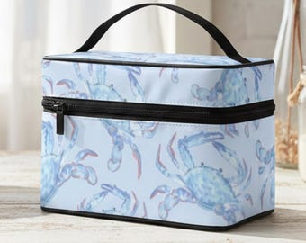 Mahjong Tile Bag Set, Blue Crab Mahjong Storage, Coastal Mahjong Travel Case, Beach Life Mahjong Organizer, Seafood Mahjong Host Gift