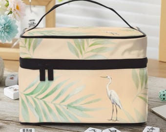 Mahjong Tile Bag Set, Palm Beach Mahjong Storage, Coastal Mahjong Travel Case, Egret Palm Leaf Mahjong Organizer, Preppy Mahjong Host Gift