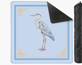 Coastal Blue Heron Mahjong Mat, Seashore Bird Mahj Game Surface, Watercolor Table Board, Non-Slip Noise Reduction Beach Mah Jong, Ships Roll