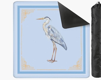 Great Blue Heron Mahjong Mat, Seashore Bird Mahj Game Surface, Coastal Table Board, Non-Slip Noise Reduction Beach Mah Jong, Ships Roll