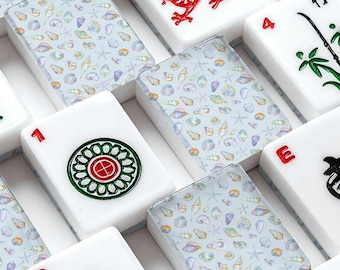 Seashell Mahjong Tile Set 166 Pieces, Acrylic American Mahjong Tiles with Jokers, Complete Game Set with Organizer, Coastal Chic Decor
