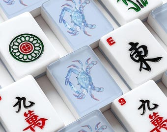 Blue Crab Mahjong Tile Set 166 Pieces, Acrylic American Mahjong Tiles Collection, Chesapeake Bay Mah Jongg, Coastal Chic, Blanks and Jokers