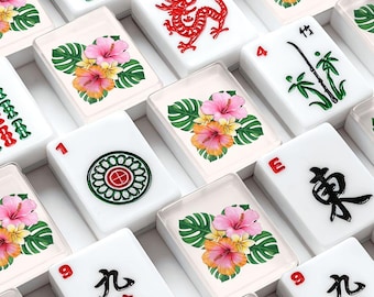 Hawaiian Mahjong Tile Set 166 Pieces, Acrylic American Mahjong Tiles with Jokers, Complete Game Set with Organizer, Beach Vacation Decor