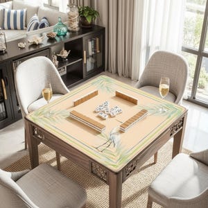 Palm Beach Mahjong Mat, Coastal Glam Mahjong Mat, Egret Palm Leaf Mahjong Table Mat, Preppy Mahjong Gift, American Mahjong Accessories image 2