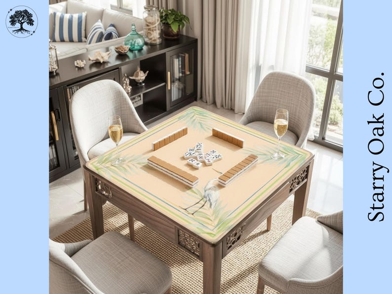 Palm Beach Mahjong Mat, Coastal Glam Mahjong Mat, Egret Palm Leaf Mahjong Table Mat, Preppy Mahjong Gift, American Mahjong Accessories image 2