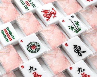 Luxury Mahjong Tiles in Rose Quartz, Elegant Mahjong Set, Chic Game Table Decor, Gift for Mahjong Player and Hostess, Silk and Stone Co