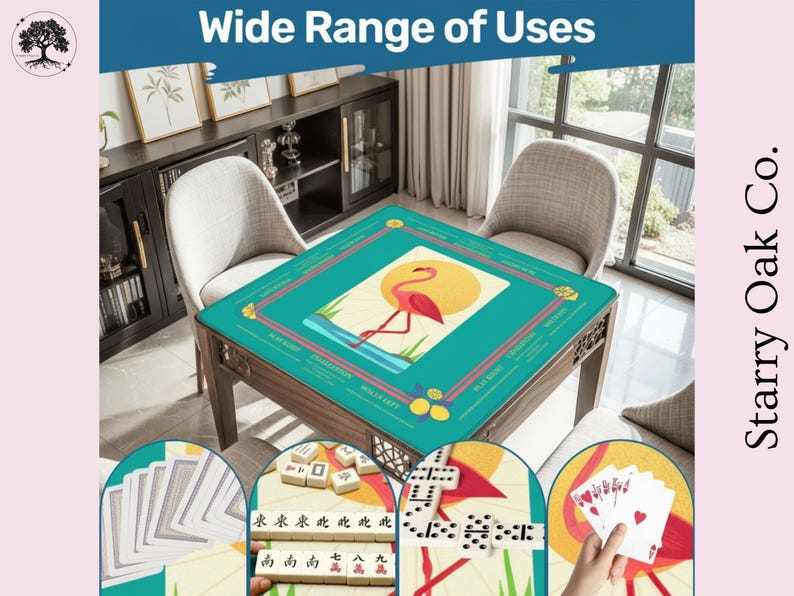Flamingo Mahjong Mat, Retro Coastal Mahj, Sun and Lemon Tiles, American Summer Game, Poolside Mahjong Mat, Gift for Mahjong Player Hostess image 6