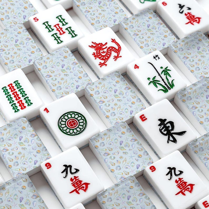 Seashell Mahjong Tile Set 166 Pieces, Acrylic American Mahjong Tiles with Jokers, Complete Game Set with Organizer, Coastal Chic Decor image 1