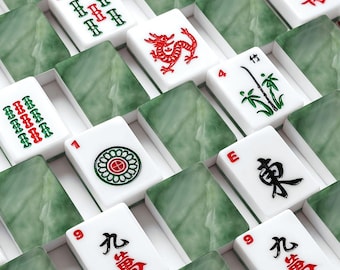 Jade Green Mahjong Tiles, Luxury Mahjong Set, Elegant American Mah Jongg Accessories, Designer Game Night Decor