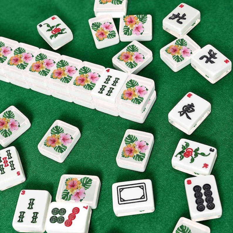 Hawaiian Mahjong Tile Set 166 Pieces, Acrylic American Mahjong Tiles with Jokers, Complete Game Set with Organizer, Beach Vacation Decor image 5