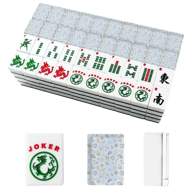 Seashell Mahjong Tile Set 166 Pieces, Acrylic American Mahjong Tiles with Jokers, Complete Game Set with Organizer, Coastal Chic Decor image 8