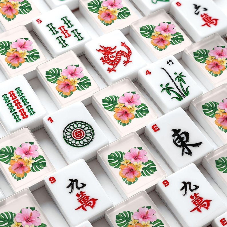 Hawaiian Mahjong Tile Set 166 Pieces, Acrylic American Mahjong Tiles with Jokers, Complete Game Set with Organizer, Beach Vacation Decor image 1