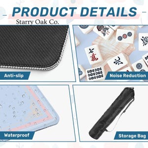 May include: Product details image from Starry Oak Co. shows a black anti-slip surface, waterproof design, and a storage bag. The image also shows mahjong tiles with the words "Noise Reduction".