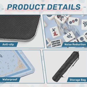 May include: Product details image showing an anti-slip surface, noise reduction, waterproof design, and a storage bag. The image includes the text "PRODUCT DETAILS" and "Starry Oak Co."