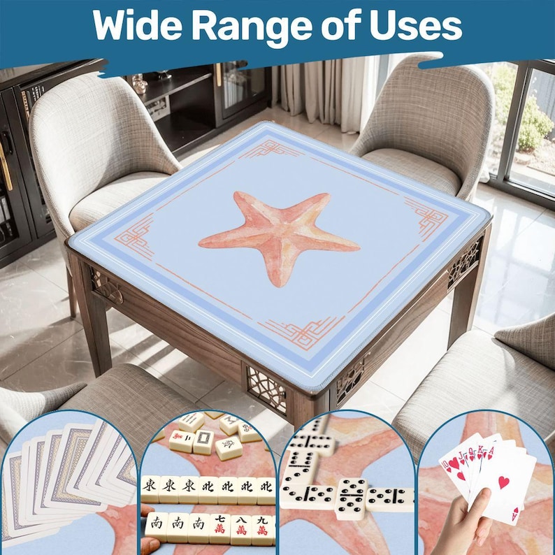 Starfish Mahjong Mat, Sea Star Coastal American Mah Jongg, Non Slip Mahjong Table, Beach House Mahj Board Surface, Ships Rolled 31.5 x 31.5 image 3