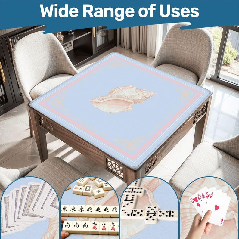 Seashell Mahjong Mat, Coastal American Mah Jongg, Non Slip Mahjong Table, Beach House Mahj Decor, Ships Rolled 31.5 x 31.5 image 4