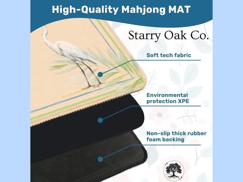 Palm Beach Mahjong Mat, Coastal Glam Mahjong Mat, Egret Palm Leaf Mahjong Table Mat, Preppy Mahjong Gift, American Mahjong Accessories image 4
