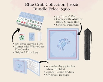 Blue Crab Mahjong Bundle A, Coastal Mahj Tiles, Beachy Mah Jongg Mat, Collection Mahjong Card Holder