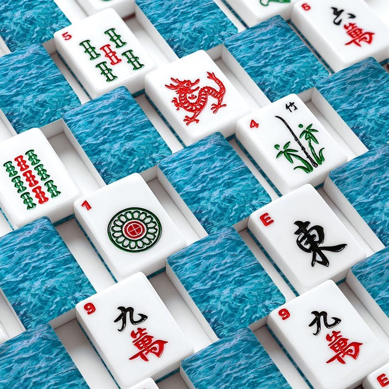 Ocean Mahjong Tile Set 166 Pieces, Acrylic American Mahjong Tiles with Jokers, Complete Game Set with Organizer, Coastal Chic Decor image 1