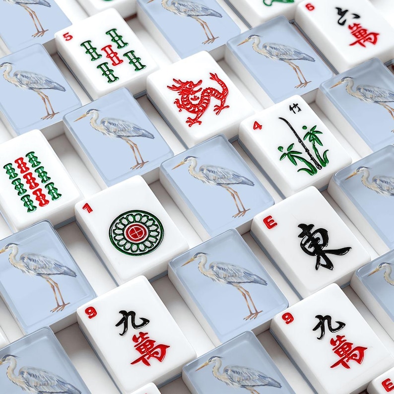 Coastal Heron Mahjong Tile Set 166 Pieces, Acrylic American Mahjong Tiles Collection, Great Blue Heron Mah Jongg, Coastal Chic image 1