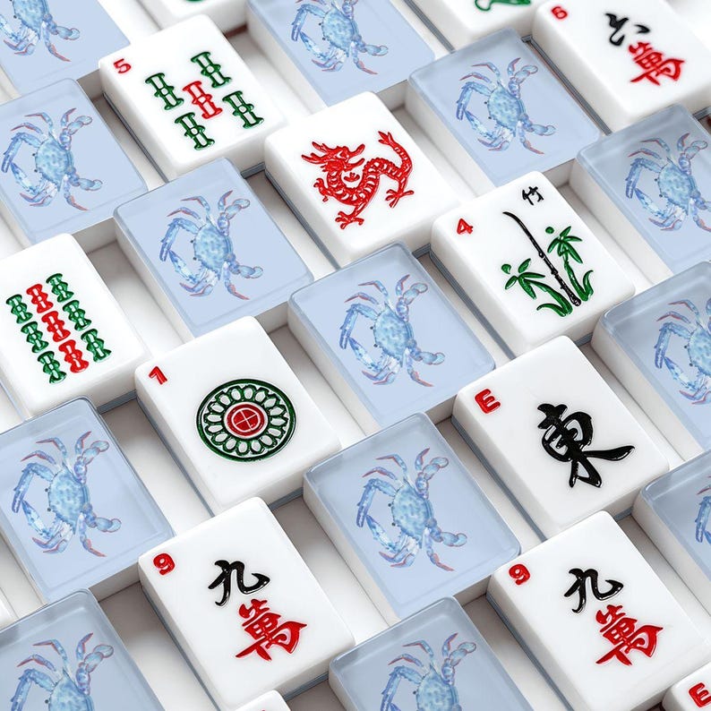 Blue Crab Mahjong Tile Set 166 Pieces, Acrylic American Mahjong Tiles Collection, Chesapeake Bay Mah Jongg, Coastal Chic, Blanks and Jokers image 1