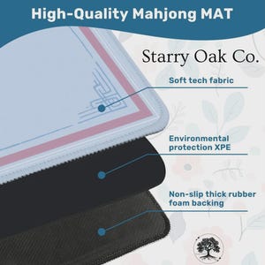 Puede incluir: Primer plano de un tapete de Mahjong de alta calidad con una superficie de tejido t&eacute;cnico suave, protecci&oacute;n ambiental XPE y un respaldo de espuma de goma gruesa antideslizante. De Starry Oak Co.