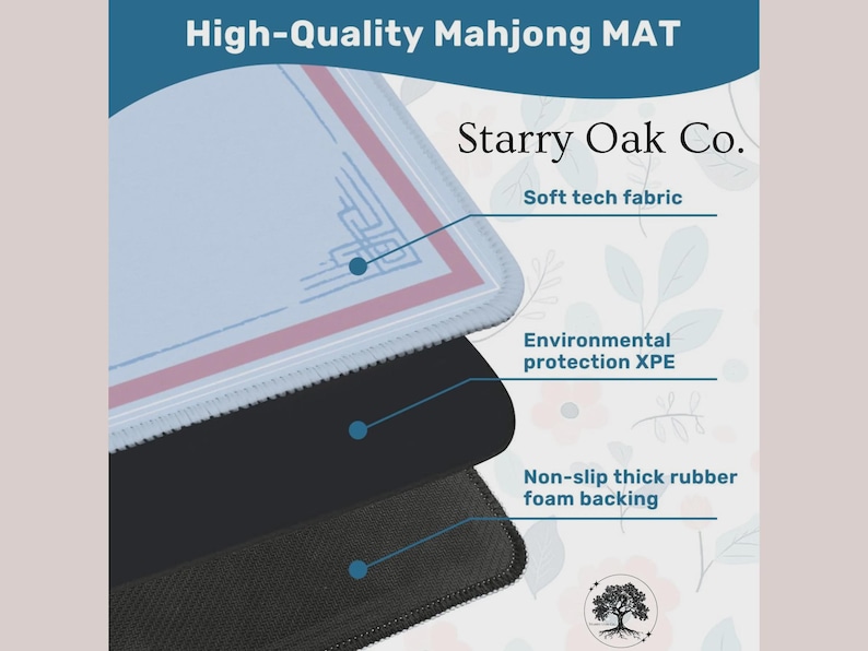 Puede incluir: Primer plano de un tapete de Mahjong de alta calidad con una superficie de tejido t&eacute;cnico suave, protecci&oacute;n ambiental XPE y un respaldo de espuma de goma gruesa antideslizante. De Starry Oak Co.