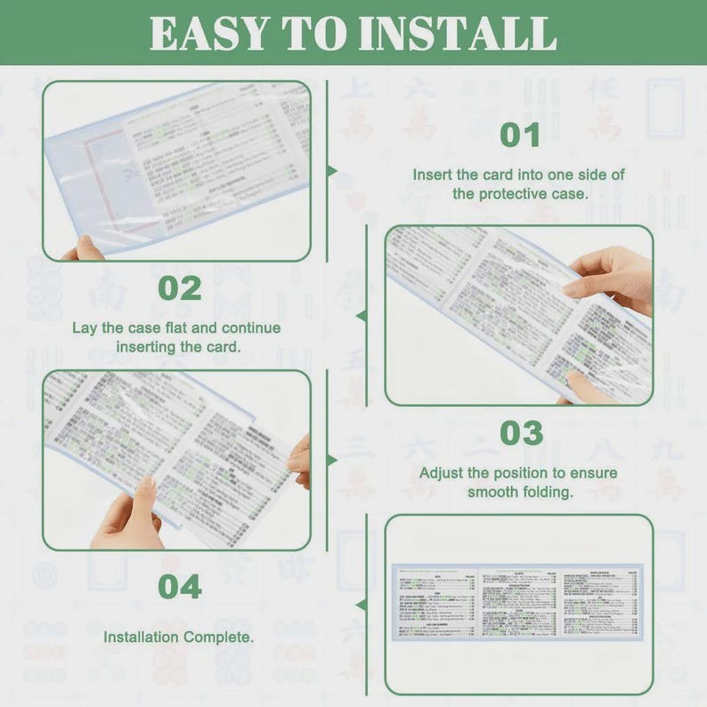 Puede incluir: Gu&iacute;a ilustrada que muestra c&oacute;mo instalar una tarjeta en una funda protectora. La imagen presenta el texto "EASY TO INSTALL" en la parte superior, con pasos numerados (01-04) e instrucciones. Los pasos muestran la inserci&oacute;n y ajuste de la tarjeta.