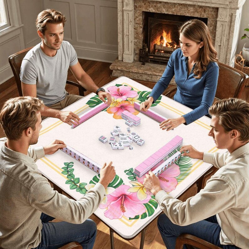 Hawaiian Mahjong Mat, Retro Coastal Mahj, Aloha Floral Tiles Match, American Summer Game, Poolside Mahjong Mat, Gift Mahjong Player Hostess image 6
