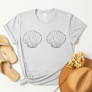 Camiseta de concha de sirena, camiseta playera de verano, top Oceancore, bikini divertido, vacaciones en la costa, camiseta con estampado de concha marina, prenda de verano extragrande.