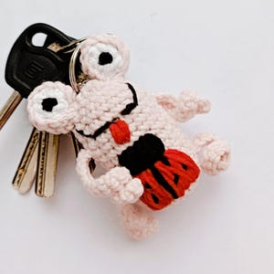 Chaveiro de sapo fofo de crochê com bordado, porta-chaves de sapo, presente de aquecimento de bebê, pingente para bolsa