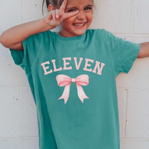 Eleventh Birthday Comfort Colors® Shirt, 11th Birthday Gift, Eleven Birthday Bow Coquette Shirt for Girl, Kid Birthday Gift