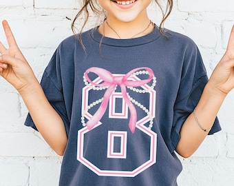 Eight Birthday Pink Bow Comfort Colors® Shirt, 8th Birthday Gift, Eight Birthday Shirt for Girl, 8 Year Old Girl Birthday Gift