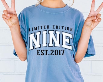 Ninth Birthday Comfort Colors® Youth Shirt, 9th Birthday Kids TShirt, Boy Girl Age Nine Gift