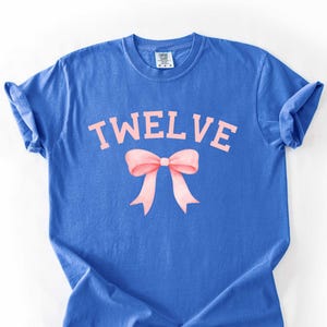 Pink Bow 12th Birthday Kid Comfort Colors® Shirt, 12th Birthday Gift, Twelve Birthday Bow Coquette Shirt for Girl, 12 Year Old Birthday Gift