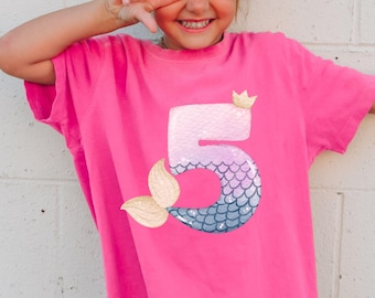 Fifth Birthday Mermaid Shirt, Comfort Colors Youth Tee, Girl Five Gift,