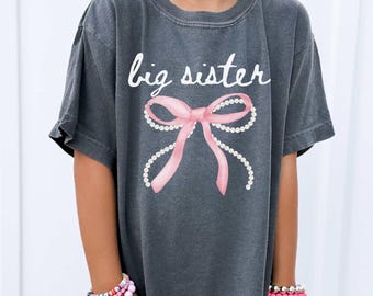 Big Sister Shirt Cute, Coquette Bow Shirt, Gift for New Sister, Promoted to Big Sis, Kids Preppy Tee, Big Sister Tee, Big Sister Shirts Pink