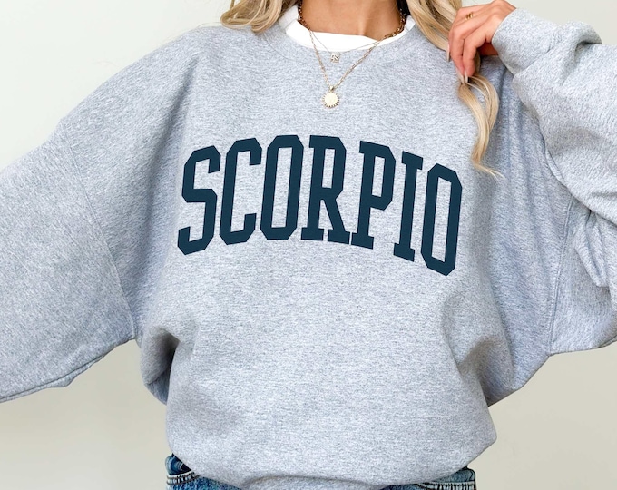 Scorpio Varsity Sweatshirt, Birthday Gift for Scorpio, Zodiac Sign Shirt, Astrology Gift, Celestial Clothing