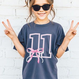 Eleventh Birthday Comfort Colors® Youth Shirt, 11th Birthday Gift, Eleven Birthday Bow Coquette Shirt for Girl, Kid Birthday Gift