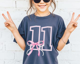 Eleventh Birthday Comfort Colors® Youth Shirt, 11th Birthday Gift, Eleven Birthday Bow Coquette Shirt for Girl, Kid Birthday Gift