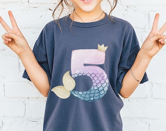 Birthday Mermaid Shirt, Comfort Colors Youth Tee, Girl Five Seven Eight Nine Gift,