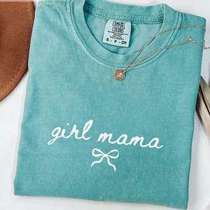 Girl Mama Bow Comfort Colors® Shirt, Mom Life T-shirt, Mother&#39;s Day Gift, Motherhood T-shirt, Mama Coquette Minimalist Shirt