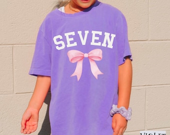 Seventh Birthday Pink Bow Comfort Colors® Shirt, 7th Birthday Gift, Seventh Birthday Shirt for Girl, 7 Year Old Birthday Shirt Coquette