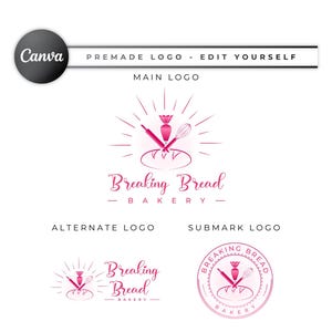 Chic Bakery Logo Template | Editable Cake & Pastry Branding | Baker Logo | Baking Logo | DIY Logo Template | Instant Download for Canva BD48