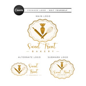 Modern Bakery Logo | Baking Business Logo | Editable Cake Logo Design | DIY Baker Branding Kit for Canva | Instant Download Template BD51
